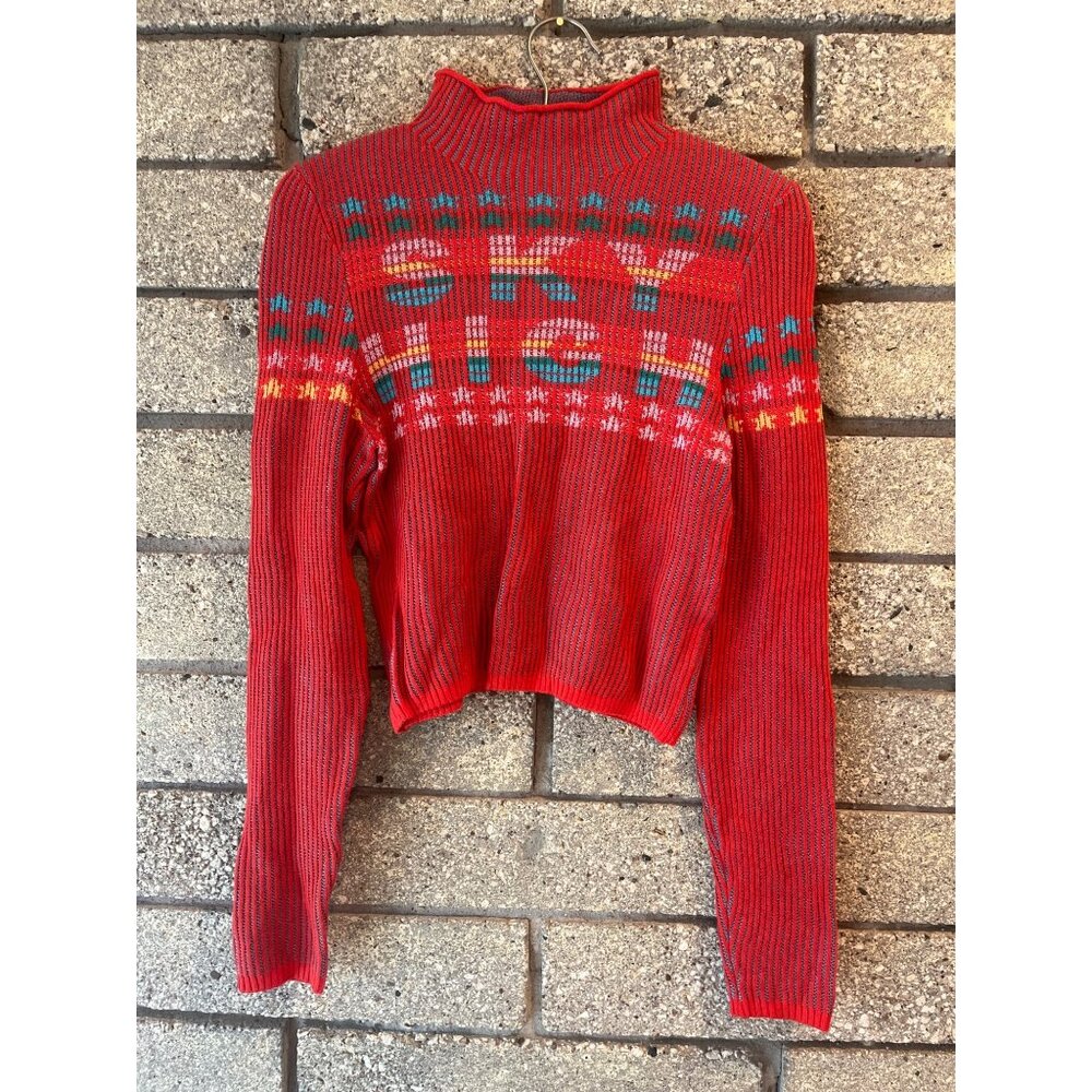 BDG Red Multicolor Knit Mock Neck Sweater Sky High Stars S